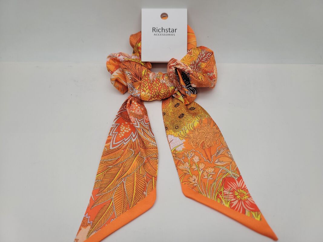 Orange Style Hair Scrunchies With Ribbon In Various Patterns For Various Occasions